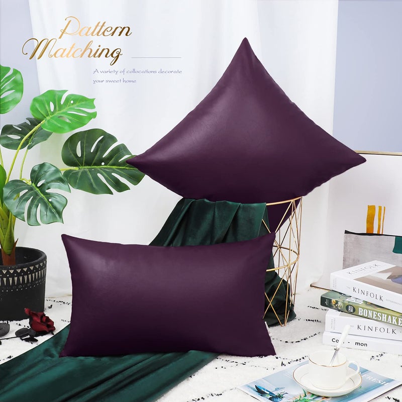 BRAWARM Faux Leather Throw Pillow Covers 20 X 20 Inches - Purple Leather Pilow Covers Pack of 2, Solid Dyed Leather Pillowcases for Couch Bed Sofa Garden Home Decorative - Image 3